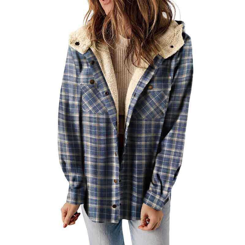 Women's Plaid Jacket Hooded Coat Flannel Hoodies Casual Mufti Clothes Autumn Winter New Style Retro Loose Shirt Wadded Jacket Sweater Knitwear Long Sleeves Soft Vintage Fitted